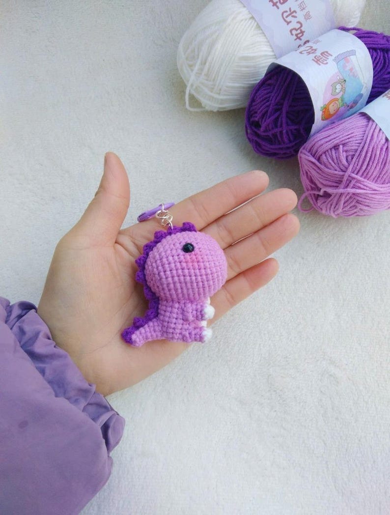 Cute Crochet Dinosaur Keychain, Handmade Amigurumi Dino Keyring, Kawaii Mini Dinosaur Plush, Bag Charm, Gift for Dino Lovers