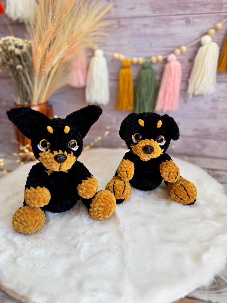 Doberman Rottweiler Miniature Pinscher Amigurumi Figure, Handmade Crochet Dog Decor, Dog Collectible, Dog Lover Gift