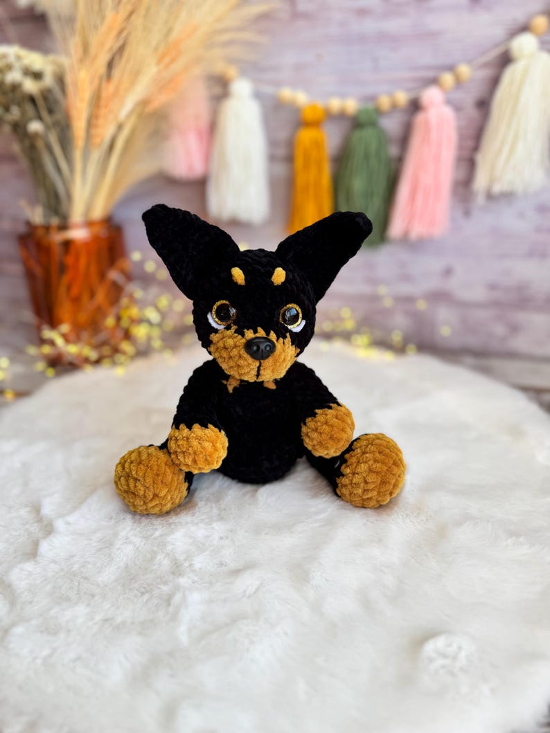 Doberman Rottweiler Miniature Pinscher Amigurumi Figure, Handmade Crochet Dog Decor, Dog Collectible, Dog Lover Gift