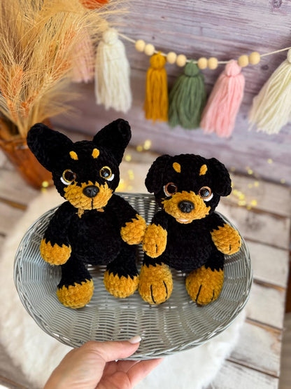 Doberman Rottweiler Miniature Pinscher Amigurumi Figure, Handmade Crochet Dog Decor, Dog Collectible, Dog Lover Gift