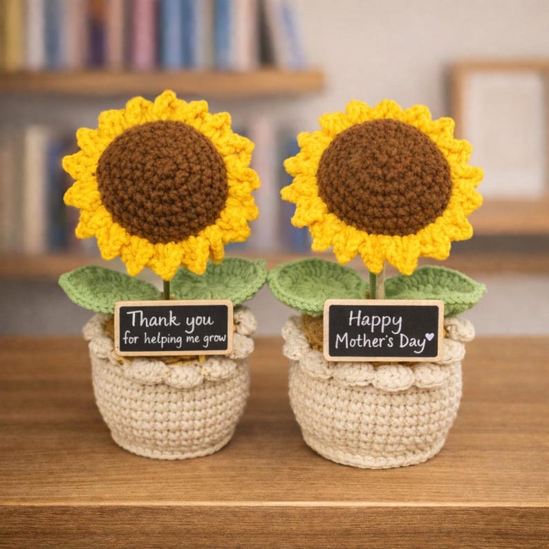 Handmade Crochet Sunflower Pot - Milk Yarn Bouquet Gift Mom, Encouragement Daily Positive Affirmations