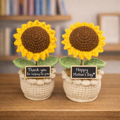 Handmade Crochet Sunflower Pot - Milk Yarn Bouquet Gift Mom, Encouragement Daily Positive Affirmations