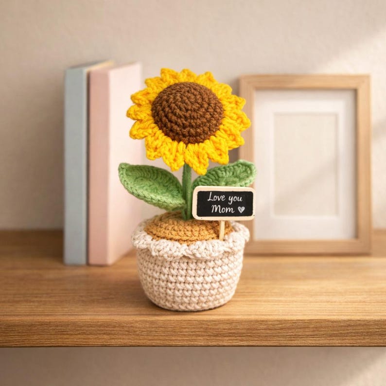Handmade Crochet Sunflower Pot - Milk Yarn Bouquet Gift Mom, Encouragement Daily Positive Affirmations