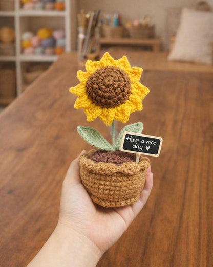 Handmade Crochet Sunflower Pot - Milk Yarn Bouquet Gift Mom, Encouragement Daily Positive Affirmations