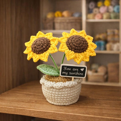 Handmade Crochet Sunflower Pot - Milk Yarn Bouquet Gift Mom, Encouragement Daily Positive Affirmations