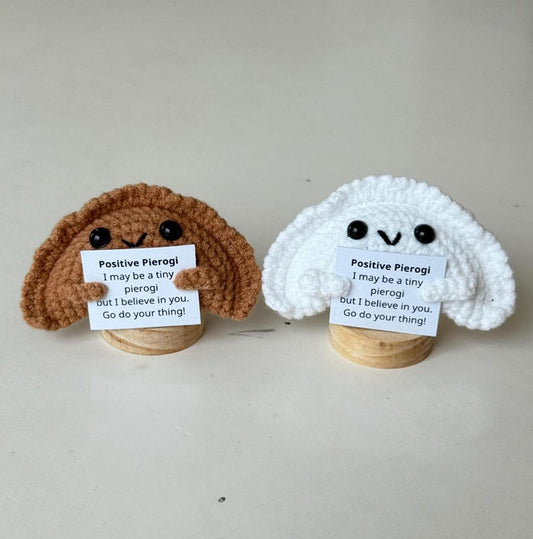 Positive Crochet Pierogi, Knitted Pierogi With Positive Card, Cute Wool Inspirational Pierogi Crochet Food Doll Cheer Up Gift, Birthday Gift
