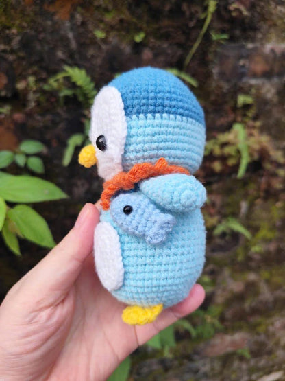 Blue Crochet Penguin Plushie with Scarf, Handmade Amigurumi Toy