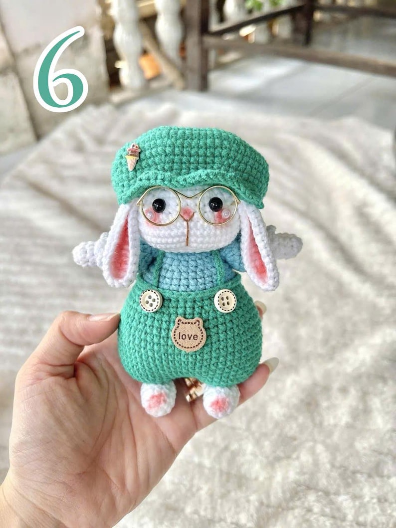 Cute Bunny Crochet Doll – Kawaii Rabbit Amigurumi – Handmade Plush Bunny with Hat – Crochet Animal Toy – Unique Handmade Gift,