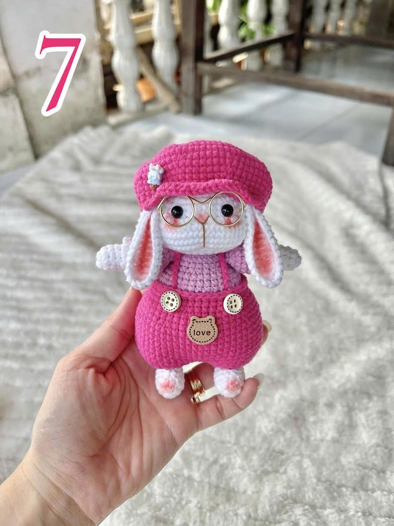 Cute Bunny Crochet Doll – Kawaii Rabbit Amigurumi – Handmade Plush Bunny with Hat – Crochet Animal Toy – Unique Handmade Gift,