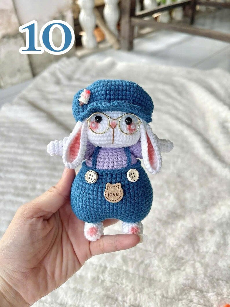 Cute Bunny Crochet Doll – Kawaii Rabbit Amigurumi – Handmade Plush Bunny with Hat – Crochet Animal Toy – Unique Handmade Gift,