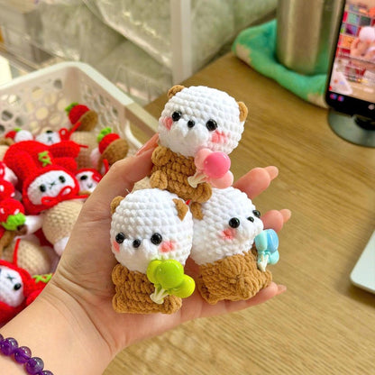Cute Crochet Baby Otter Plush, Handmade Amigurumi Otter with Pacifier, Kawaii Mini Otter Toy, Nursery Decor, Baby Shower Gift