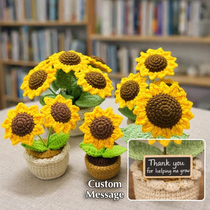 Handmade Crochet Sunflower Pot - Milk Yarn Bouquet Gift Mom, Encouragement Daily Positive Affirmations