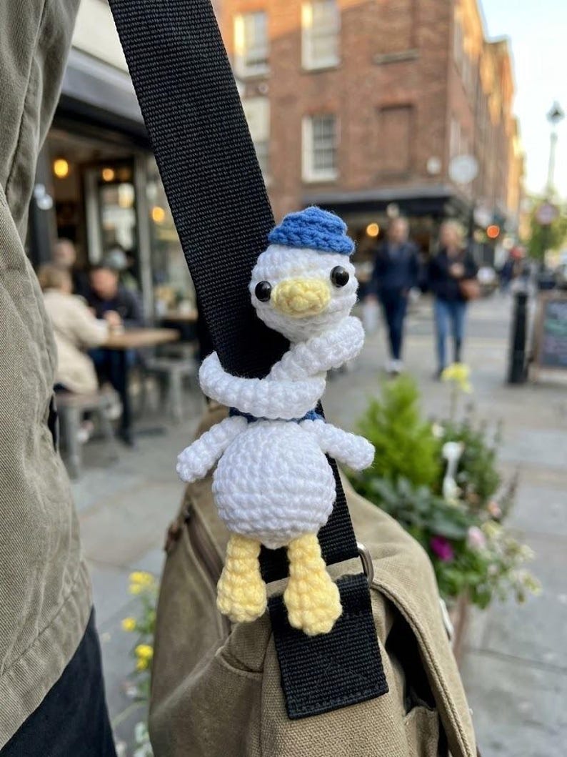 Long Neck Duck Crochet, Funny Backpack Keychain Gift, Handmade Amigurumi Animal Tote Bag Charm