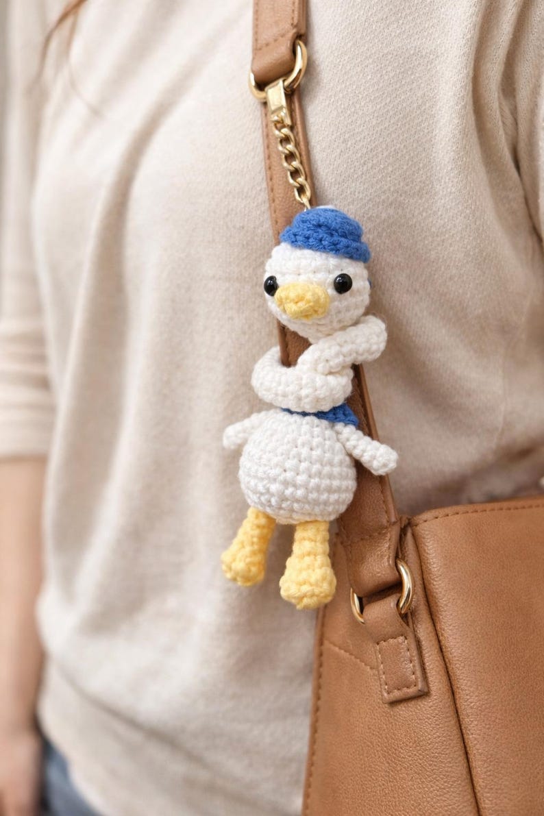 Long Neck Duck Crochet, Funny Backpack Keychain Gift, Handmade Amigurumi Animal Tote Bag Charm