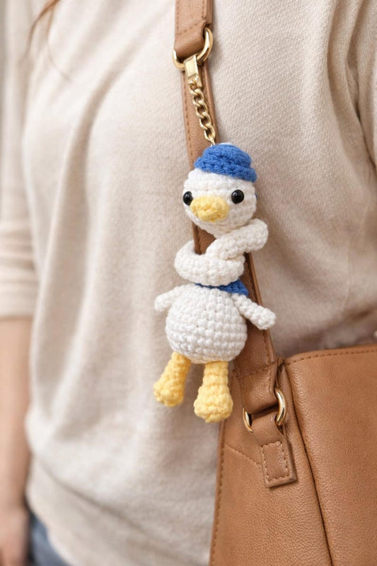 Long Neck Duck Crochet, Funny Backpack Keychain Gift, Handmade Amigurumi Animal Tote Bag Charm