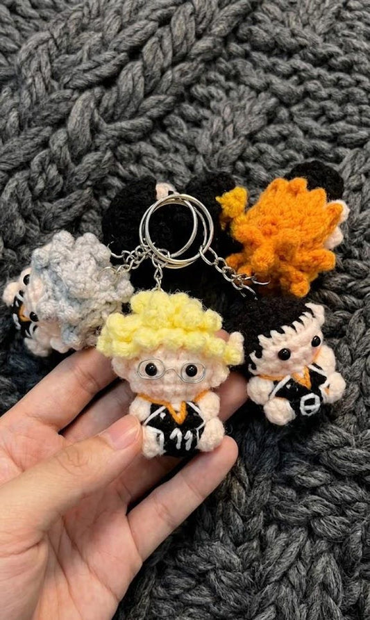 Chibi Anime Volleyball Team Crochet Keychain Set – Bag Charm, Handmade Amigurumi Gift
