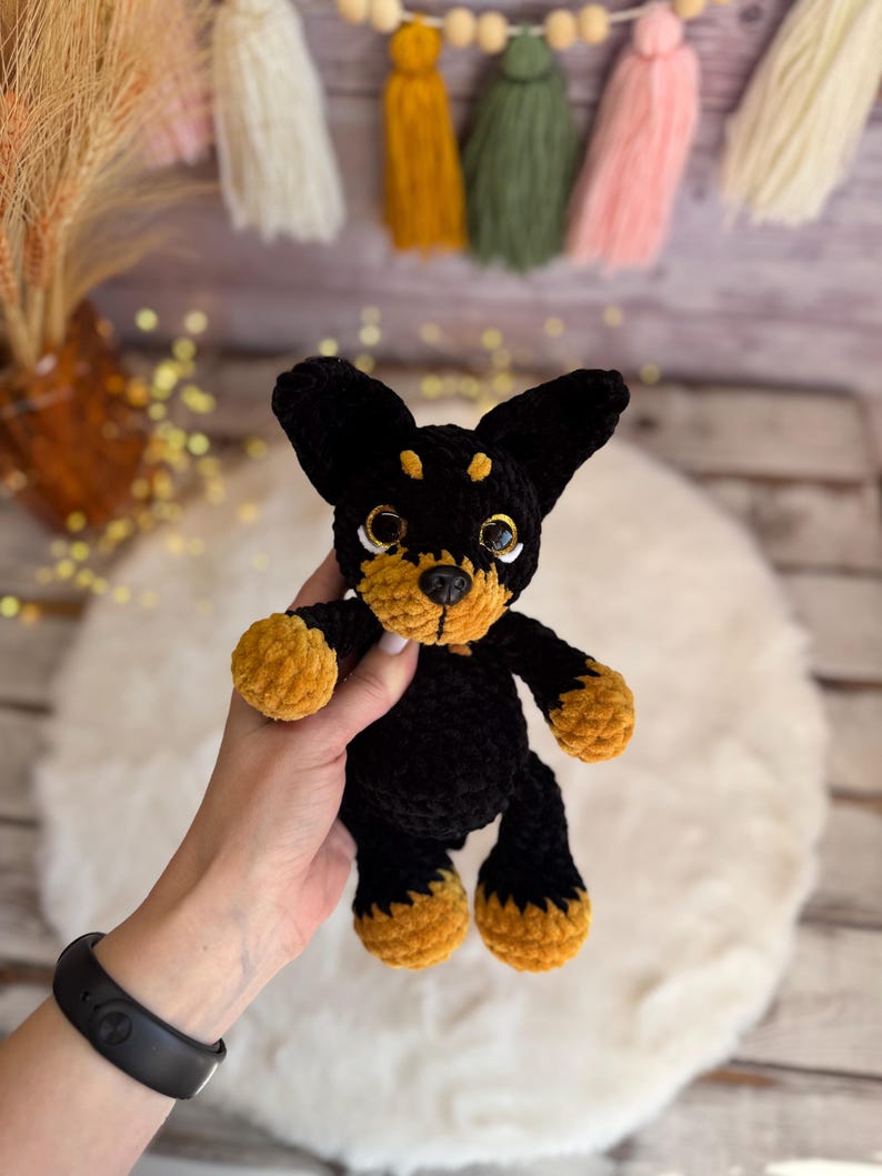 Doberman Rottweiler Miniature Pinscher Amigurumi Figure, Handmade Crochet Dog Decor, Dog Collectible, Dog Lover Gift