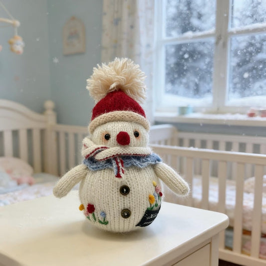 Hand Knit Snowman Sculpture Wool Thread Desktop Embellishment Wintry Seasonal Accent Collector Tokens Christmas Holiday Trinkets
