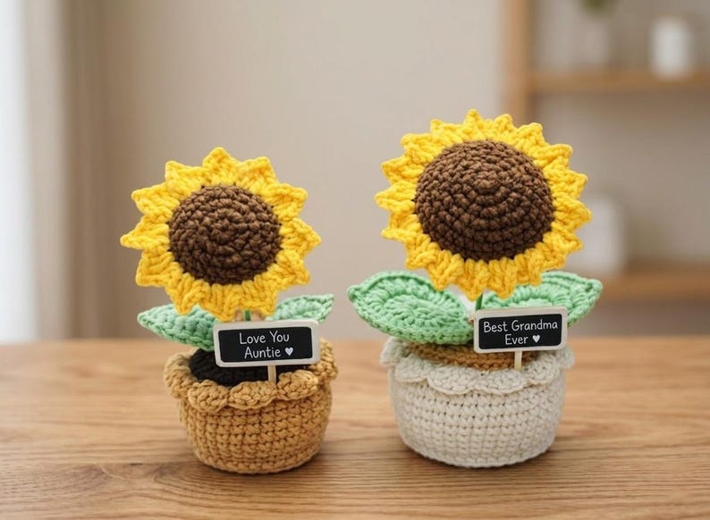 Handmade Crochet Sunflower Pot - Milk Yarn Bouquet Gift Mom, Encouragement Daily Positive Affirmations