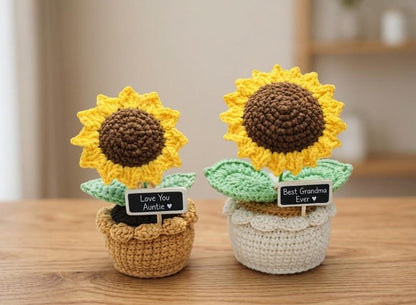 Handmade Crochet Sunflower Pot - Milk Yarn Bouquet Gift Mom, Encouragement Daily Positive Affirmations