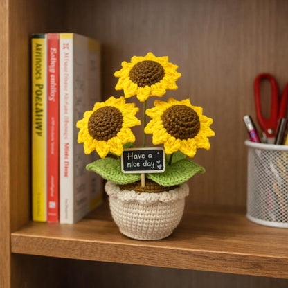 Handmade Crochet Sunflower Pot - Milk Yarn Bouquet Gift Mom, Encouragement Daily Positive Affirmations