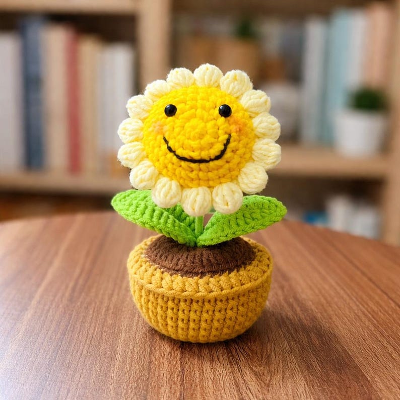 Handmade Crochet Sunflower Pot - Milk Yarn Bouquet Gift Mom, Encouragement Daily Positive Affirmations