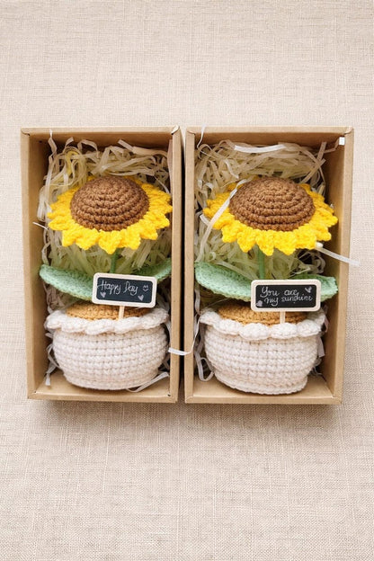 Handmade Crochet Sunflower Pot - Milk Yarn Bouquet Gift Mom, Encouragement Daily Positive Affirmations