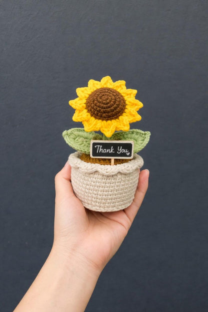 Handmade Crochet Sunflower Pot - Milk Yarn Bouquet Gift Mom, Encouragement Daily Positive Affirmations