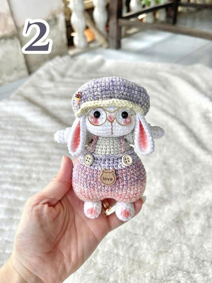 Cute Bunny Crochet Doll – Kawaii Rabbit Amigurumi – Handmade Plush Bunny with Hat – Crochet Animal Toy – Unique Handmade Gift,