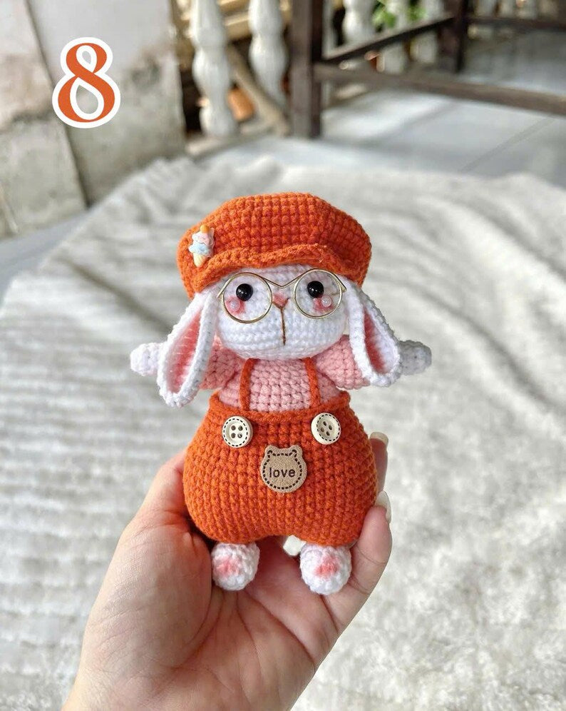 Cute Bunny Crochet Doll – Kawaii Rabbit Amigurumi – Handmade Plush Bunny with Hat – Crochet Animal Toy – Unique Handmade Gift,