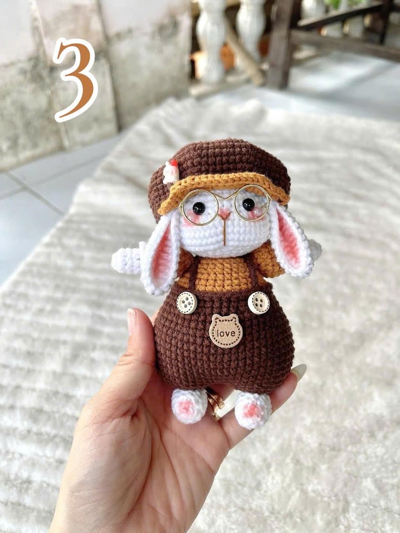 Cute Bunny Crochet Doll – Kawaii Rabbit Amigurumi – Handmade Plush Bunny with Hat – Crochet Animal Toy – Unique Handmade Gift,