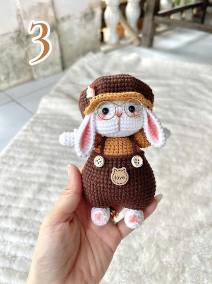 Cute Bunny Crochet Doll – Kawaii Rabbit Amigurumi – Handmade Plush Bunny with Hat – Crochet Animal Toy – Unique Handmade Gift,