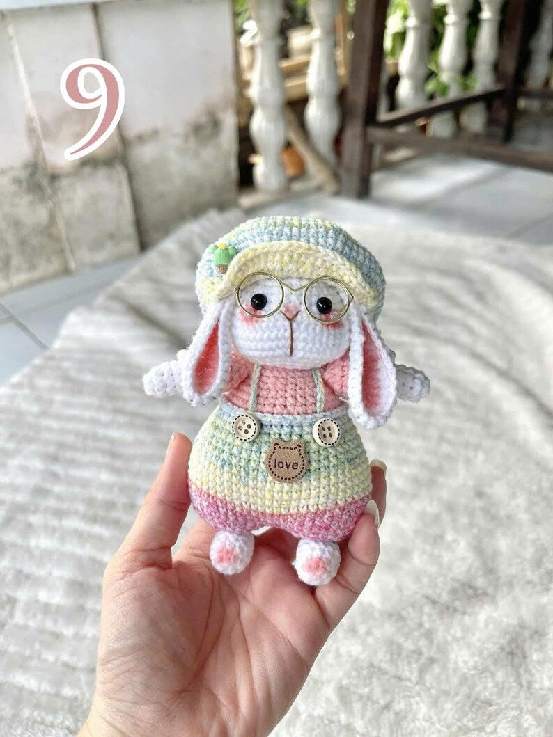 Cute Bunny Crochet Doll – Kawaii Rabbit Amigurumi – Handmade Plush Bunny with Hat – Crochet Animal Toy – Unique Handmade Gift,