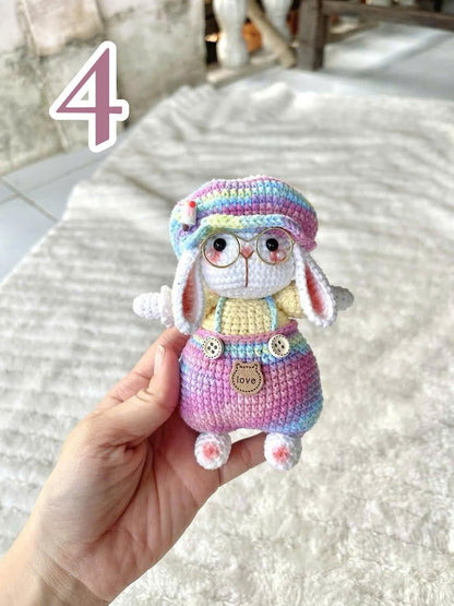 Cute Bunny Crochet Doll – Kawaii Rabbit Amigurumi – Handmade Plush Bunny with Hat – Crochet Animal Toy – Unique Handmade Gift,