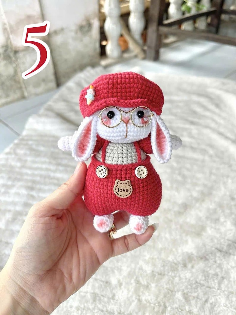 Cute Bunny Crochet Doll – Kawaii Rabbit Amigurumi – Handmade Plush Bunny with Hat – Crochet Animal Toy – Unique Handmade Gift,