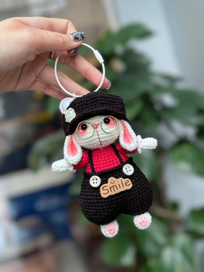 Cute Bunny Crochet Doll – Kawaii Rabbit Amigurumi – Handmade Plush Bunny with Hat – Crochet Animal Toy – Unique Handmade Gift,
