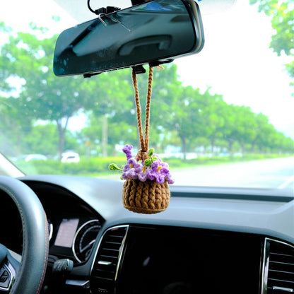 Crochet Forget Me Not Rearview Mirror Accessories, Blue/Purple Flower Basket Car Mirror Hanging Accessories, Cute Car Accessories for Women