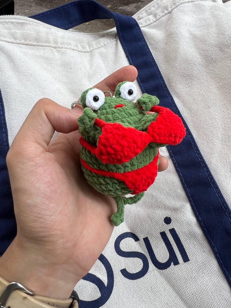 Funny Bikini Frog Crochet Keychain | Handmade Chubby Frog Bag Charm, Funny Gift for Girlfriend, Gift for Her, Frog Lover Gift