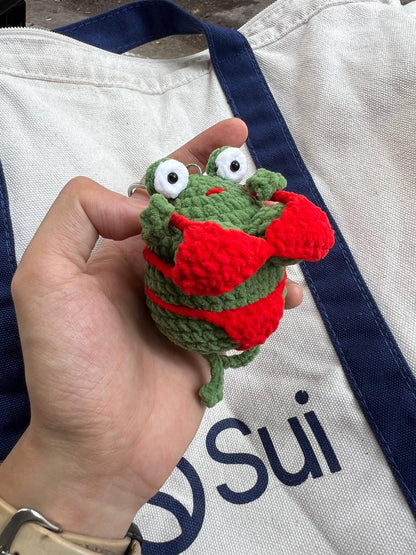 Funny Bikini Frog Crochet Keychain | Handmade Chubby Frog Bag Charm, Funny Gift for Girlfriend, Gift for Her, Frog Lover Gift