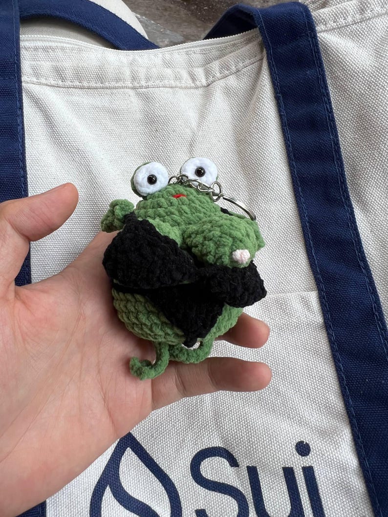 Funny Bikini Frog Crochet Keychain | Handmade Chubby Frog Bag Charm, Funny Gift for Girlfriend, Gift for Her, Frog Lover Gift