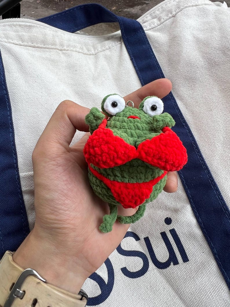 Funny Bikini Frog Crochet Keychain | Handmade Chubby Frog Bag Charm, Funny Gift for Girlfriend, Gift for Her, Frog Lover Gift