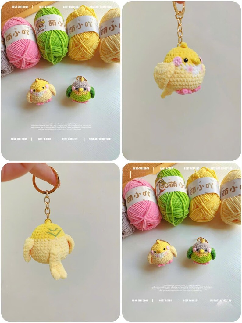 Cute Crochet Bird Keychain Set, Amigurumi Parrot & Chick Charm, Kawaii Bird Plush Keyring, Handmade Animal Gift, Backpack Bag Charm