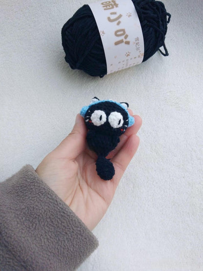 Cute Crochet Black Cat Keychain, Amigurumi Cat Charm, Kawaii Black Kitty Plush Keyring, Handmade Animal Gift, Bag Charm Accessory