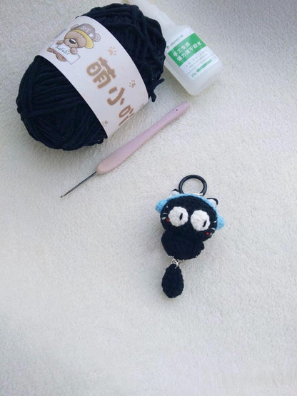Cute Crochet Black Cat Keychain, Amigurumi Cat Charm, Kawaii Black Kitty Plush Keyring, Handmade Animal Gift, Bag Charm Accessory