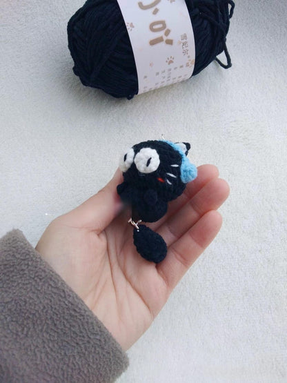 Cute Crochet Black Cat Keychain, Amigurumi Cat Charm, Kawaii Black Kitty Plush Keyring, Handmade Animal Gift, Bag Charm Accessory