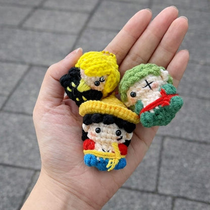 Crochet Pirate Crew Dolls - Anime Chibi Keychain Set, Handmade Amigurumi Mini Plush Bag Charm
