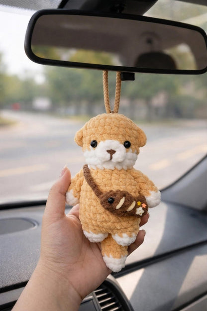 Cute Crochet Otter Car Hanging - Otter Amigurumi Mirror Charm, New Driver Gift, Handmade Car Mirror Ornament