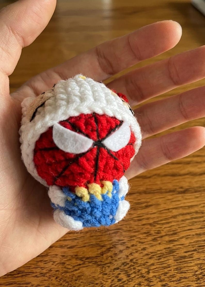 Crochet Spider Kitty Keychain - Superhero Amigurumi Plush, Unique Valentine’s Day & Birthday Gift For Him Her Spider Hero Fans