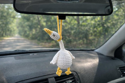 Handmade Crochet Goose Car Charm, Funny Crochet Duck Rearview Mirror Hanger, Unique gifts