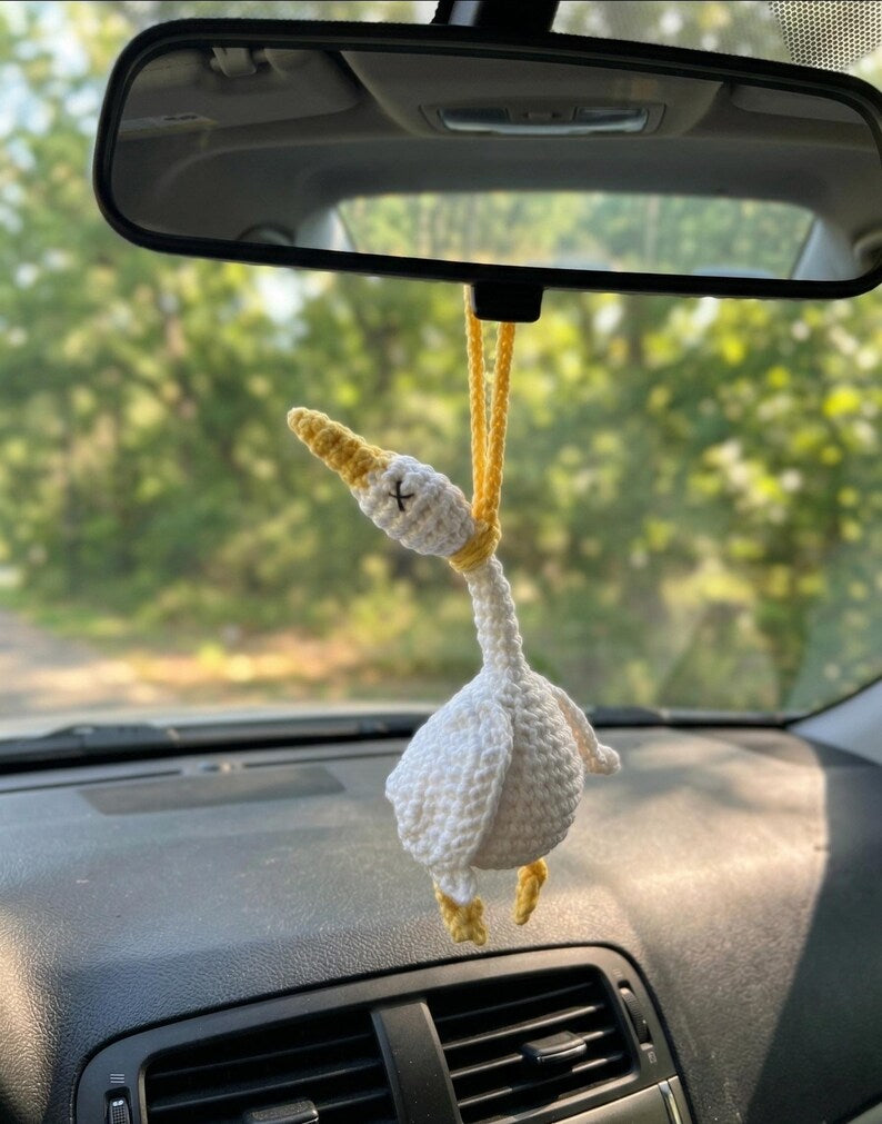 Handmade Crochet Goose Car Charm, Funny Crochet Duck Rearview Mirror Hanger, Unique gifts